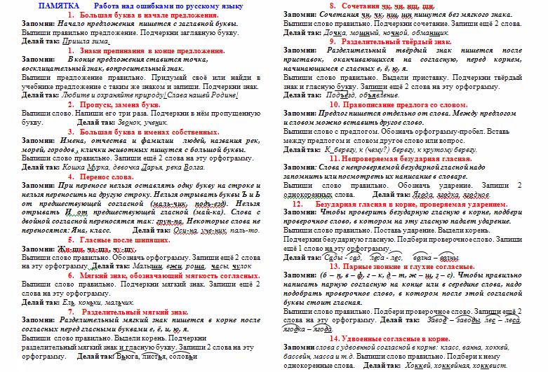 Работа на ошибками по русскому языку программу